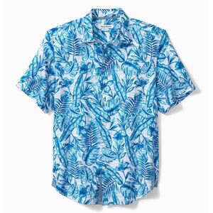 NWT✨TOMMY BAHAMA Big & Tall Nova Wave Falling Fronds Camp Shirt in Cobalt Haze